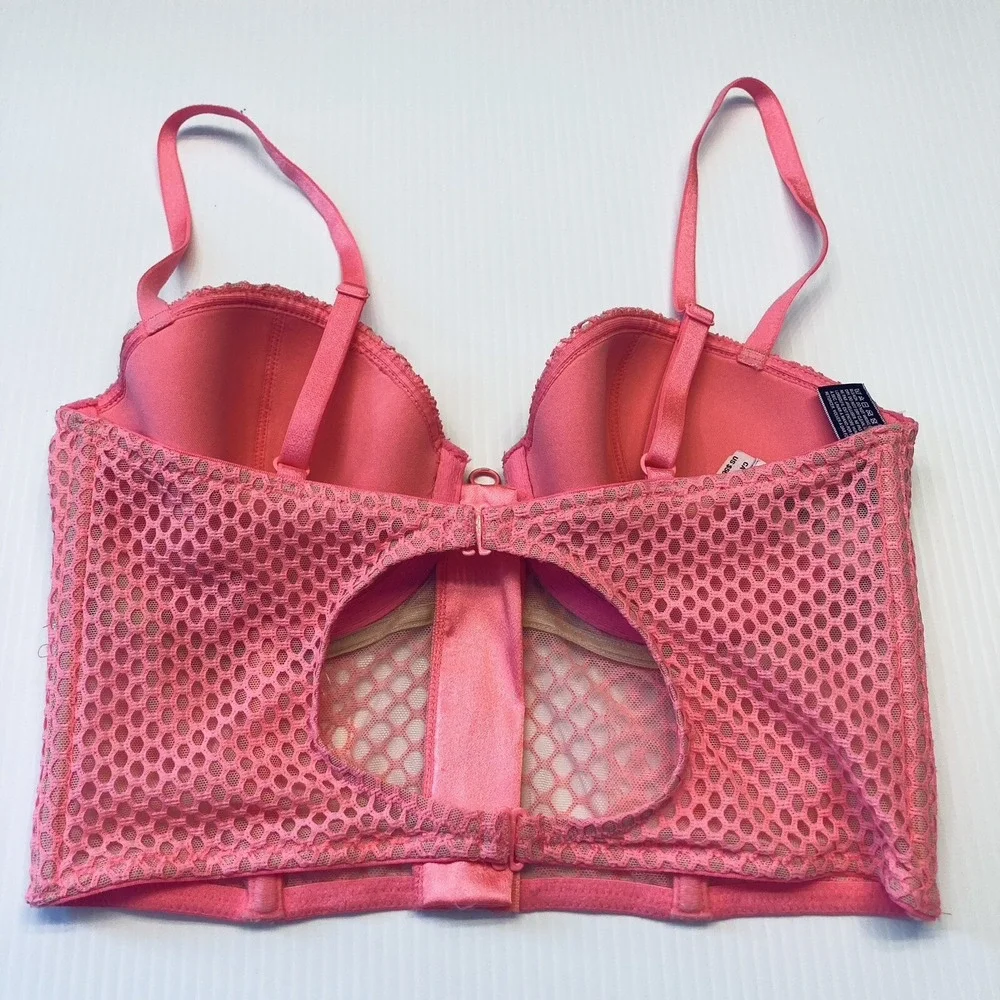 Victoria Secret Very Sexy Corset Size 34C Pink Fishnet Zip Front Bustier Top NEW
